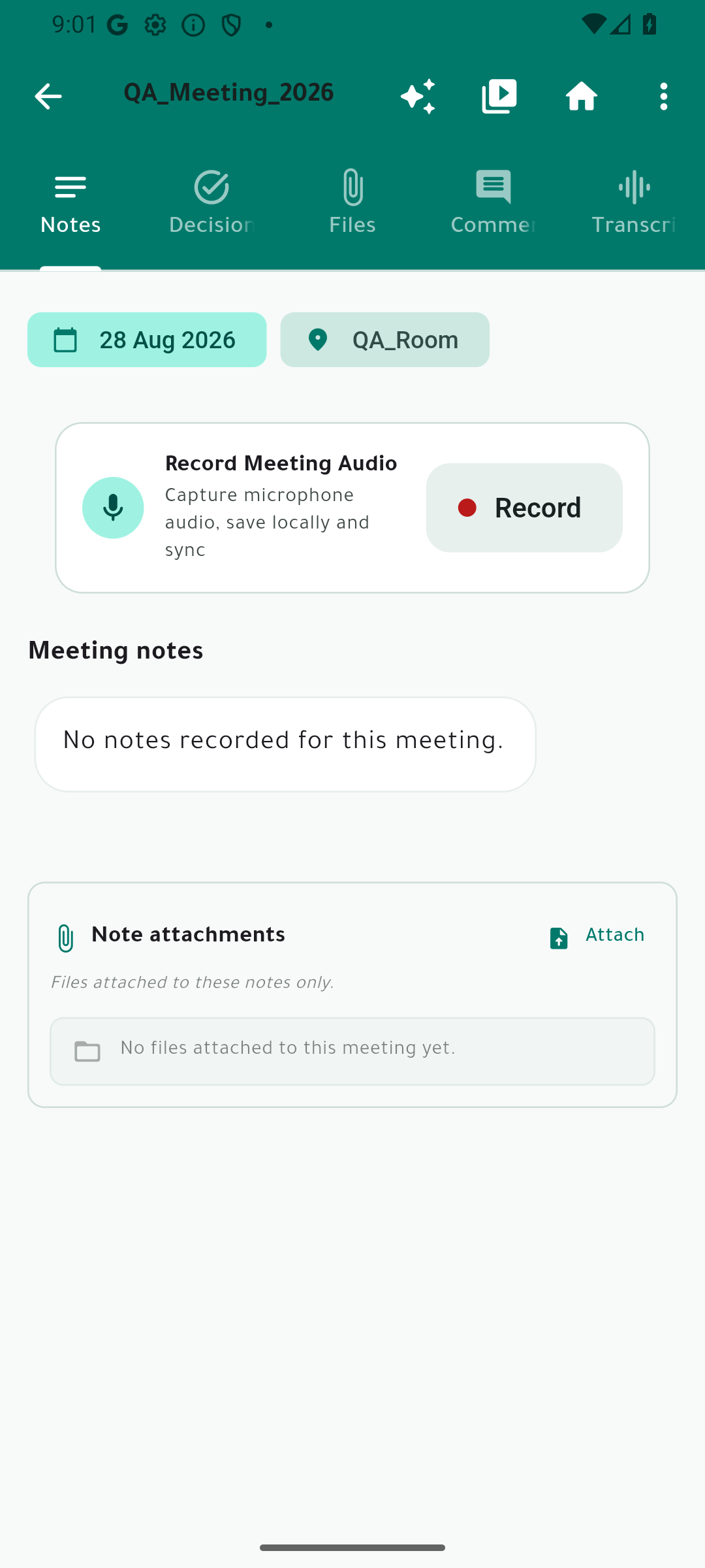 Meeting notes screen